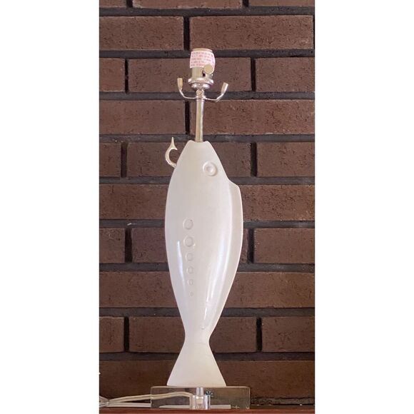 Jonathan Adler Fish Lure Lamp Porcelain Bisque Clear Lucite Base - Picture 1 of 5